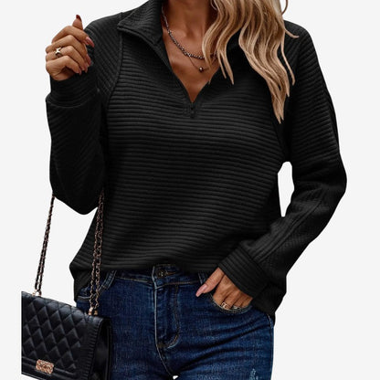 Pull Femme Col V Noir Élégant Fermeture Éclair