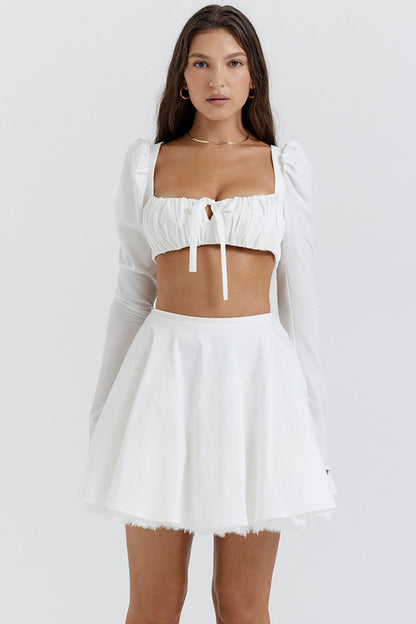 Robe Blanche Été avec Puff Manches Courtes et Jupon