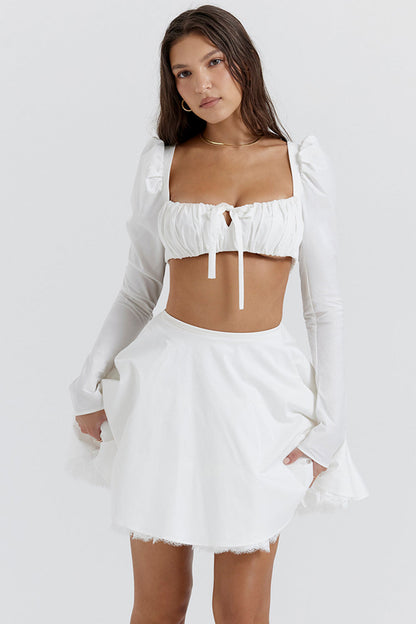 Robe Blanche Été avec Puff Manches Courtes et Jupon