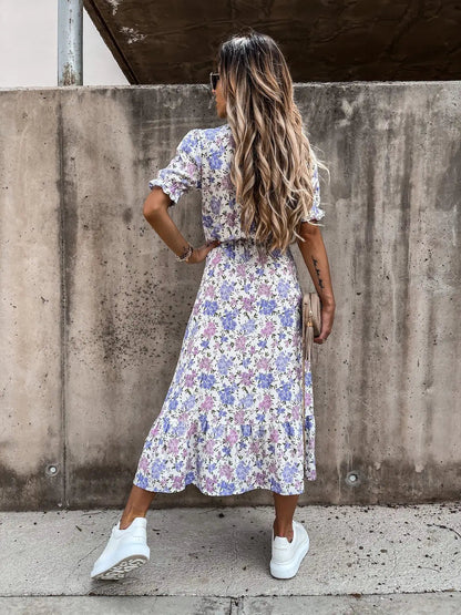 Robe Été Fleuri Boutons et Fente - Féminine et Confortable