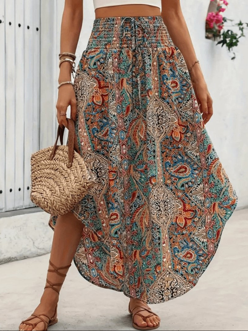 Jupe Maxi Bohème Évasée Imprimé Floral - PanierRoyale