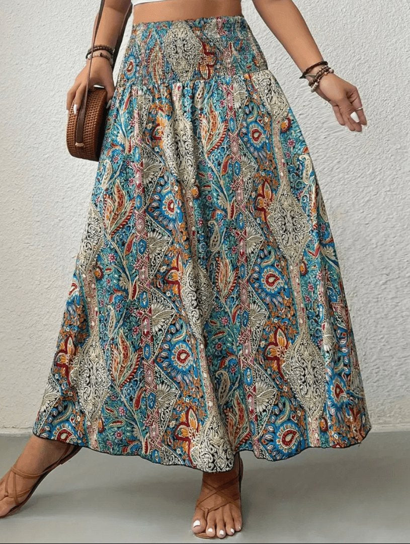 Jupe Maxi Bohème Évasée Imprimé Floral