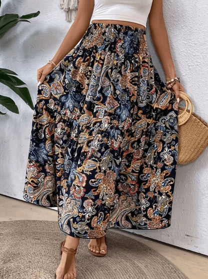 Jupe Maxi Bohème Évasée Imprimé Floral