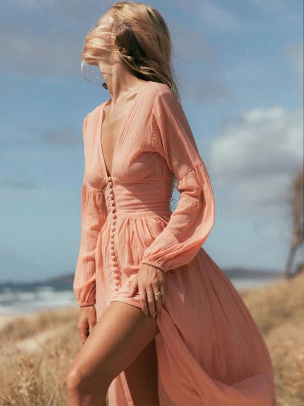 Robe Longue Féminine Col V Décolletée - PanierRoyale