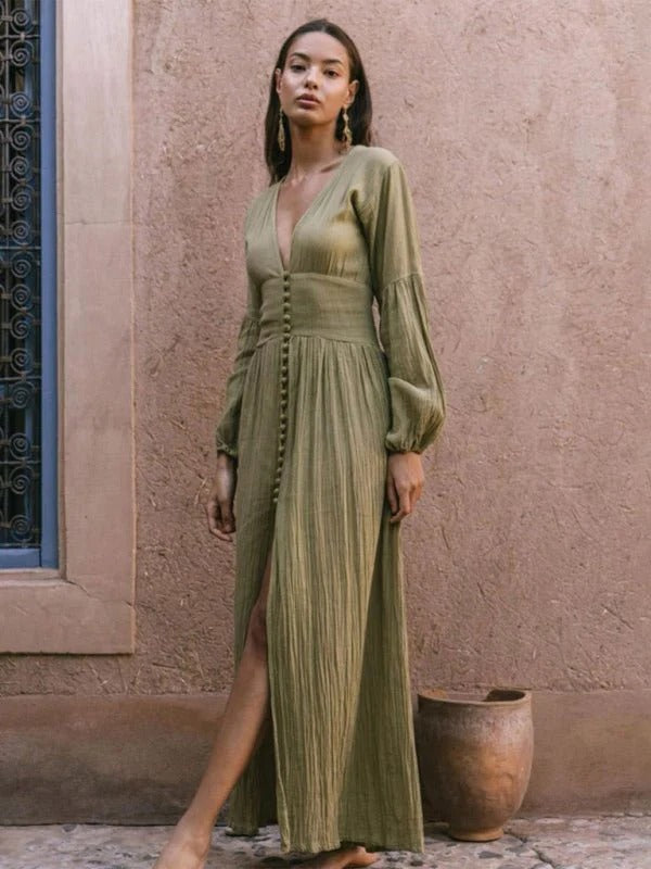 Robe Longue Féminine Col V Décolletée