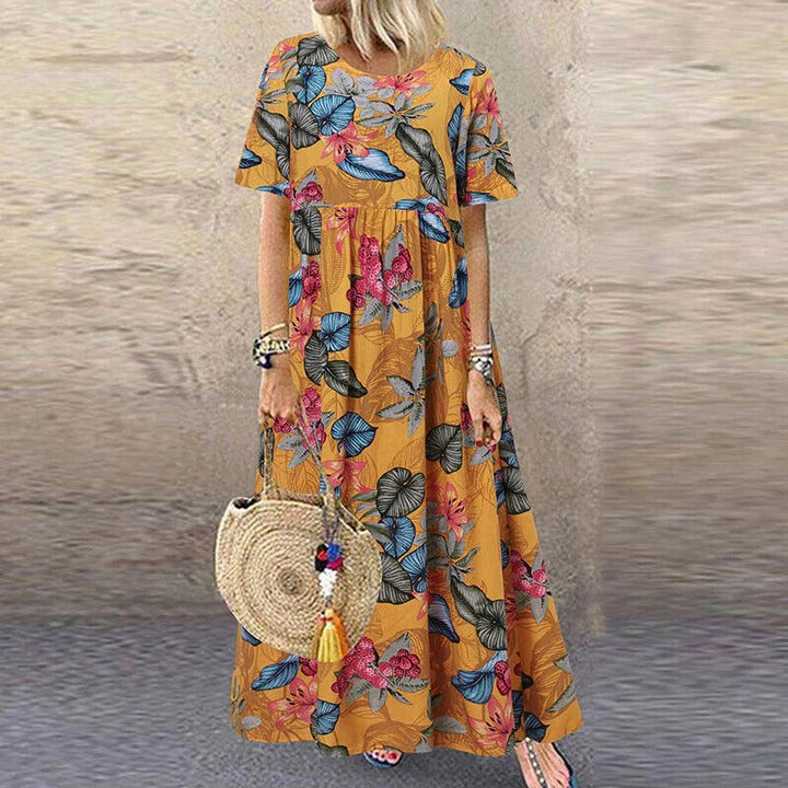 Robe Été Florale Manches Courtes pour Femme → Robe Été Legère à Fleurs pour Femme