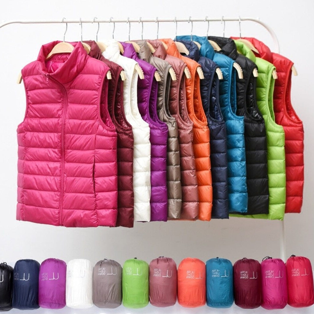 Gilet Femme Léger Plissé Rembourrage Plumes Coupe Ajustée