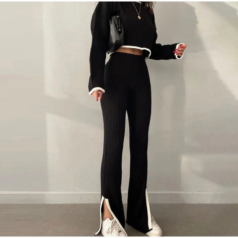 Ensemble Deux Pièces Femme Chic : Top Court et Pantalon Taille Slim Fit