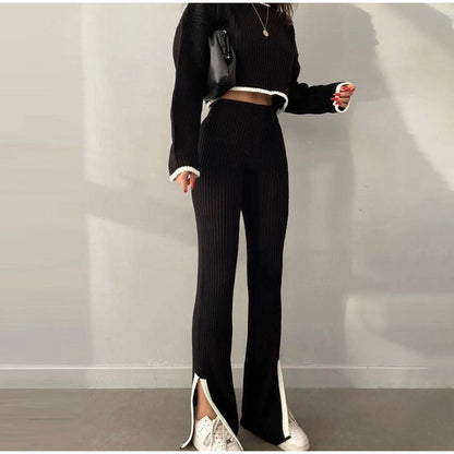 Ensemble Deux Pièces Femme Chic : Top Court et Pantalon Taille Slim Fit