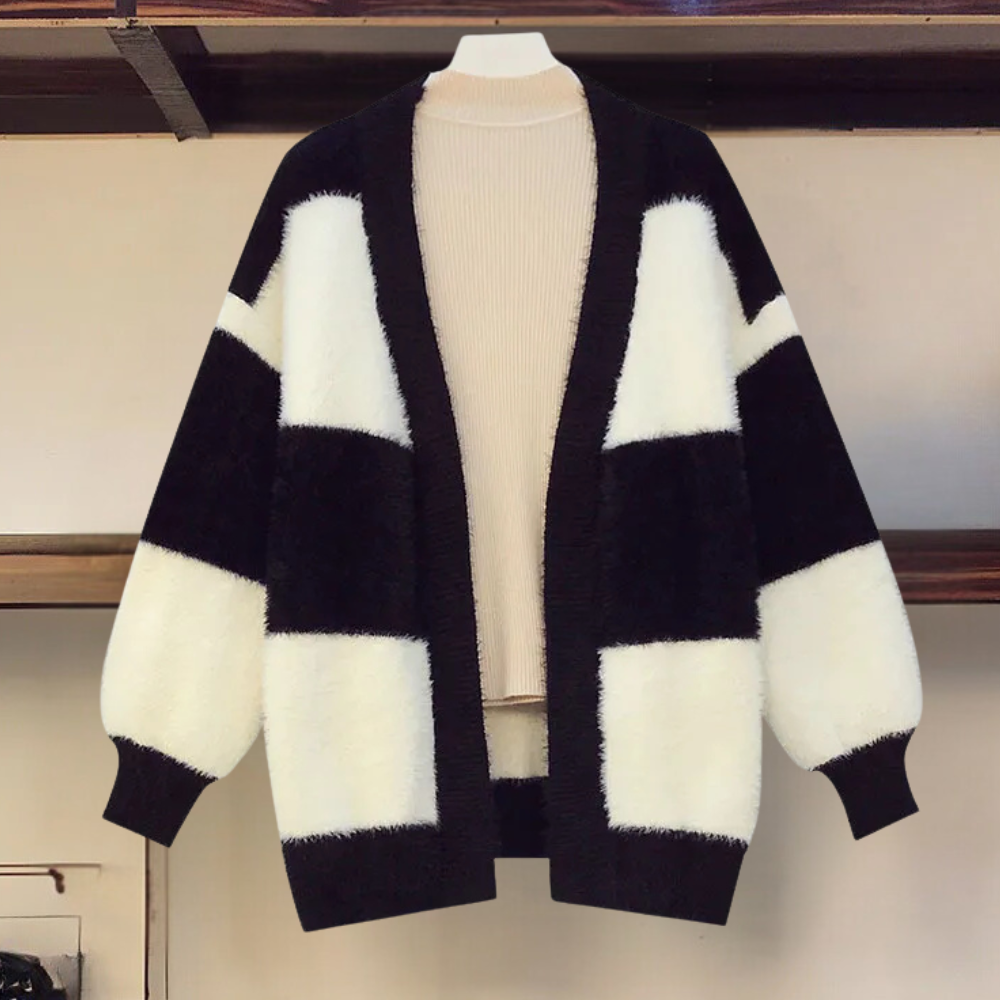 Cardigan Femmes Rayures Doux en Laine - PanierRoyale