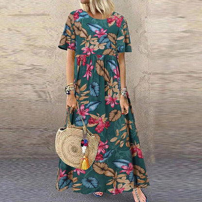 Robe Été Florale Manches Courtes pour Femme → Robe Été Legère à Fleurs pour Femme
