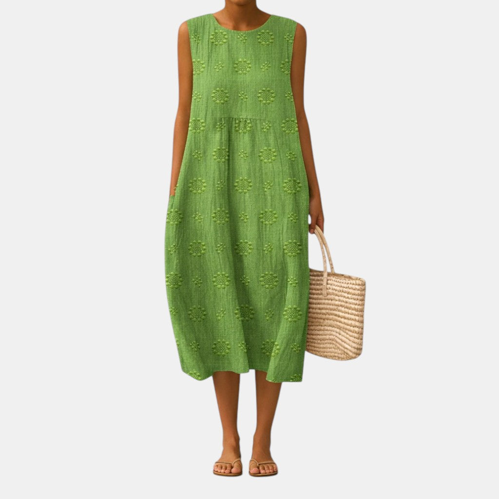 Robe midi Femme Coton Viscose Brodée Sans Manches