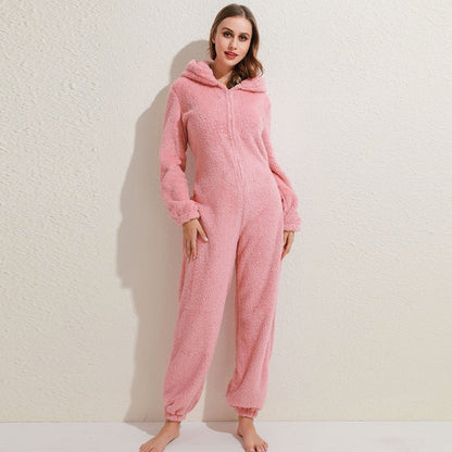 Combinaison Fleece Femme Confortable avec Capuche et Fermeture Éclair