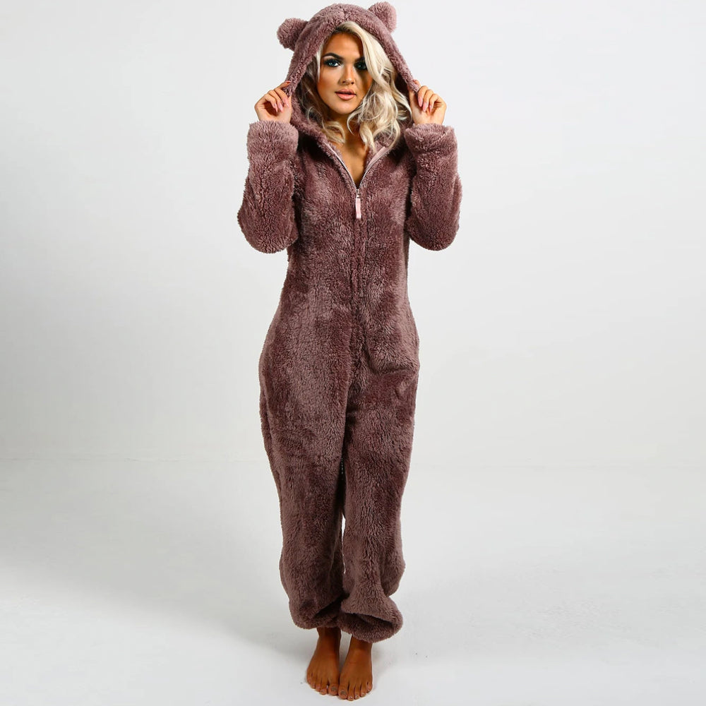 Combinaison Fleece Femme Confortable avec Capuche et Fermeture Éclair - PanierRoyale