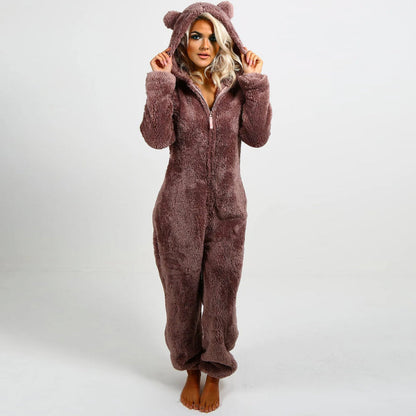 Combinaison Fleece Femme Confortable avec Capuche et Fermeture Éclair - PanierRoyale