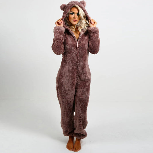 Combinaison Fleece Femme Confortable avec Capuche et Fermeture Éclair - PanierRoyale