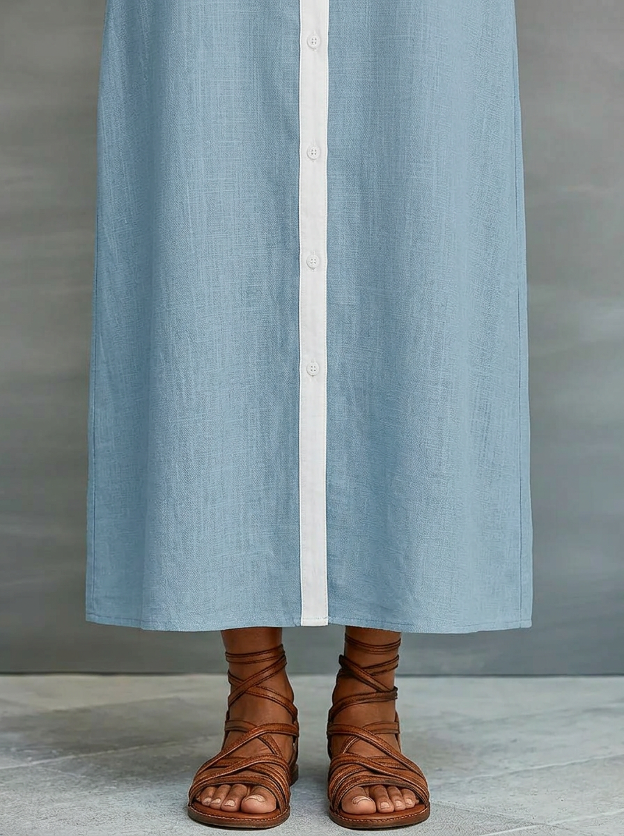 Robe chemise Femme Boutons Contraste Coupe Midi