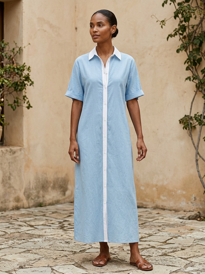 Robe chemise Femme Boutons Contraste Coupe Midi