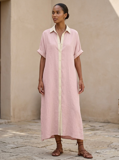 Robe chemise Femme Boutons Contraste Coupe Midi