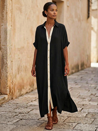Robe chemise Femme Boutons Contraste Coupe Midi