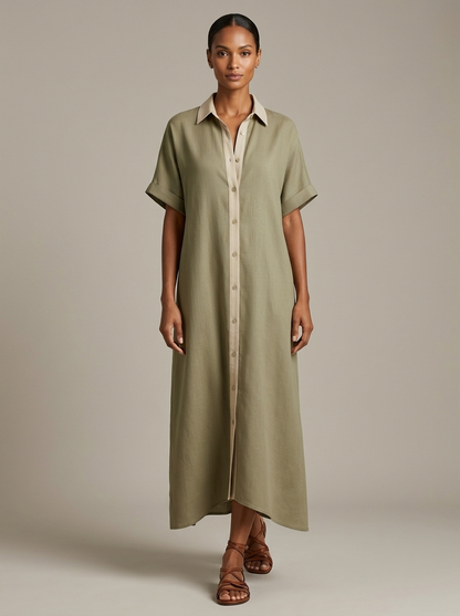 Robe chemise Femme Boutons Contraste Coupe Midi