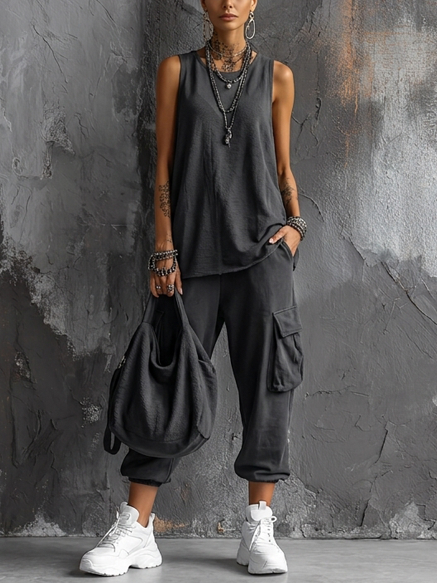 Ensemble Femme Sans Manches et Pantalon Cargo Décontracté