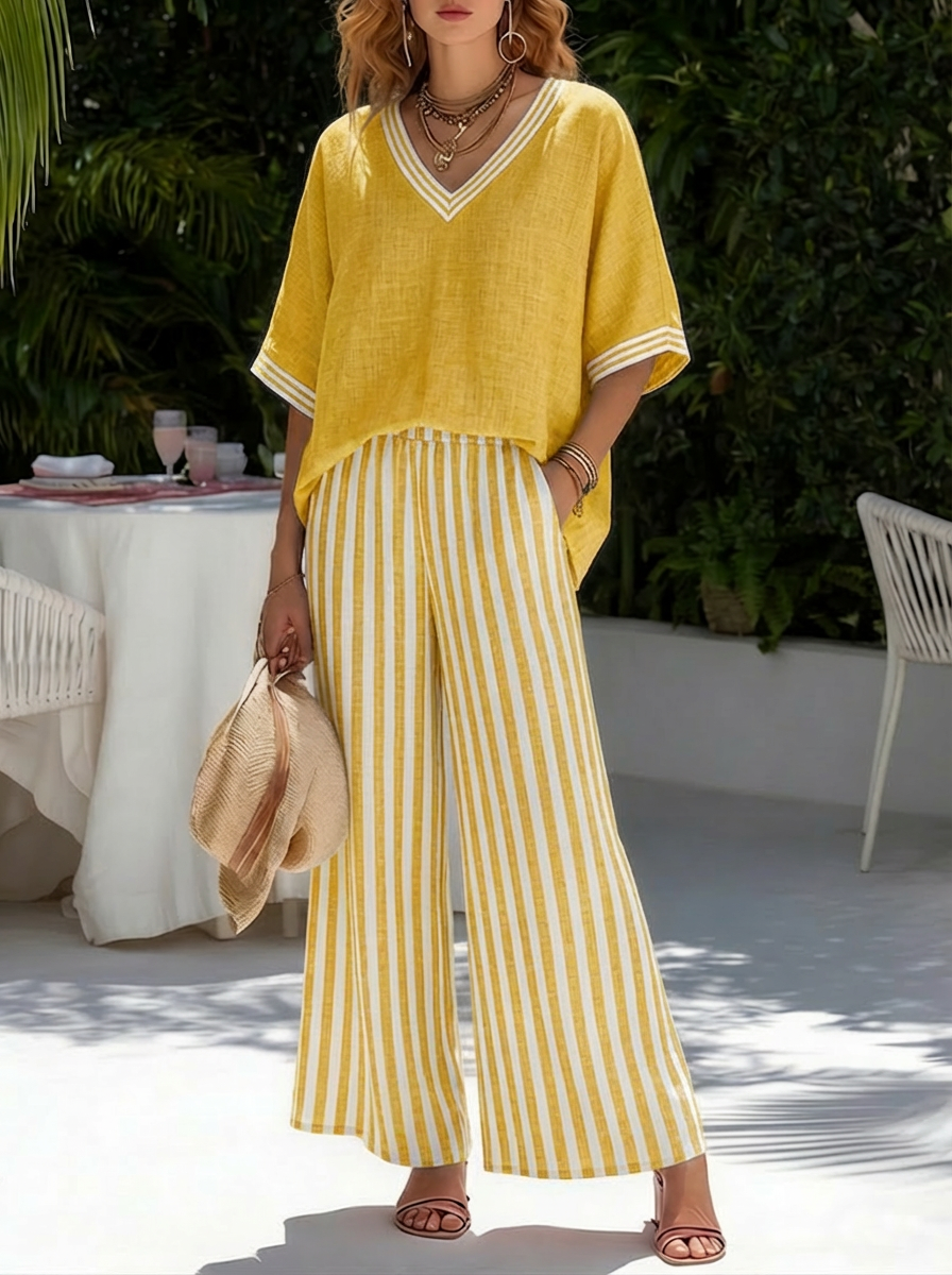 Ensemble Femme Lin Coton Coupe Ample Décontractée