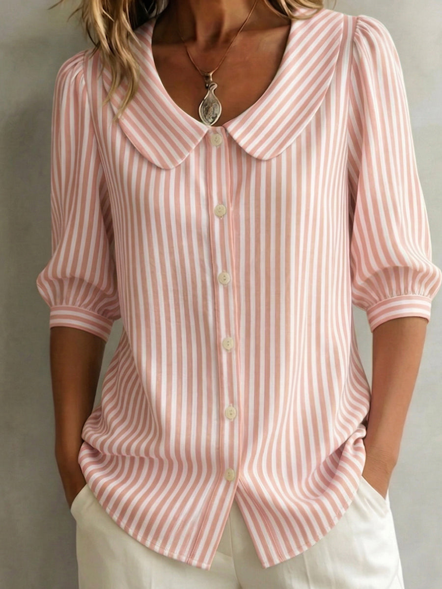 Blouse Femme Coton Col Claudine Manches Bouffantes