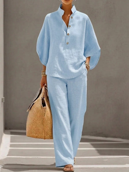 Ensemble Femme Coton Lin Haut Ample Pantalon Large