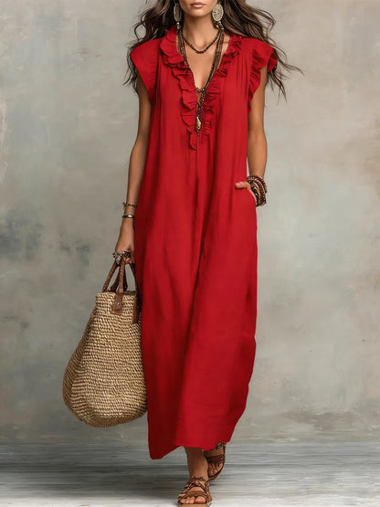 Robe Longue Femme Lin Coton Coupe Fluide Bohème