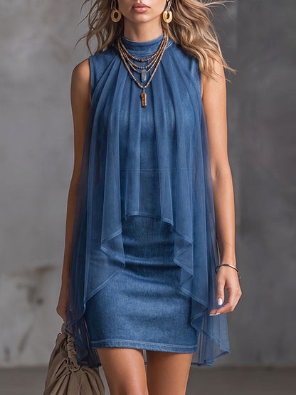 Robe courte femme Denim Voile fluide Transparent - PanierRoyale