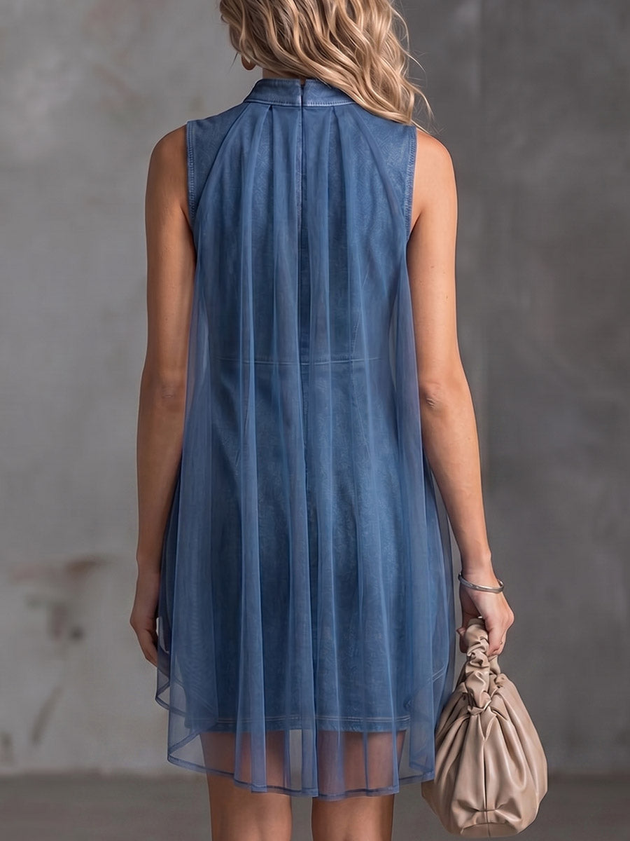 Robe courte femme Denim Voile fluide Transparent