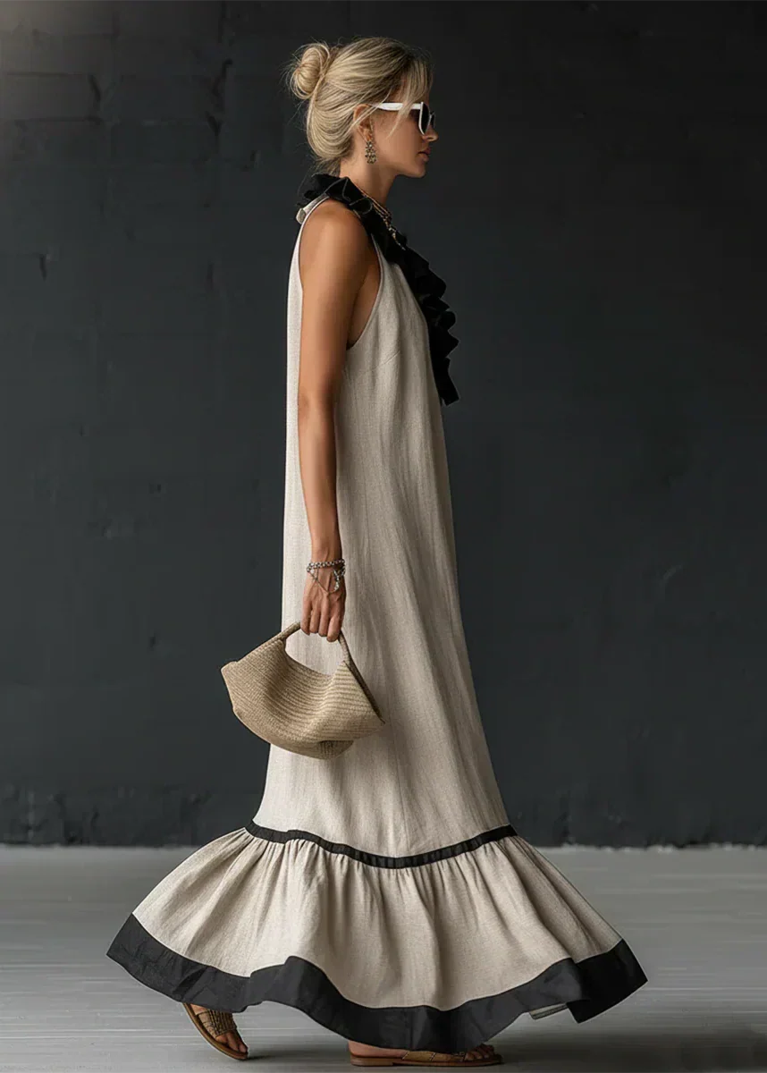 Robe longue Femme Fluide Volants Contrastés