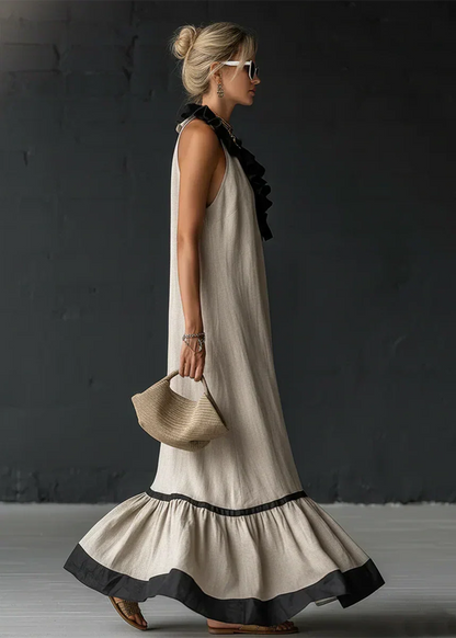 Robe longue Femme Fluide Volants Contrastés