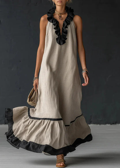Robe longue Femme Fluide Volants Contrastés
