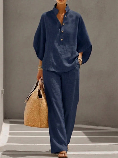 Ensemble Femme Coton Lin Haut Ample Pantalon Large