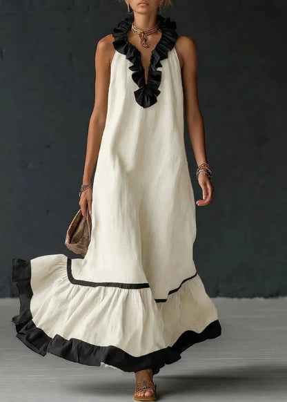 Robe longue Femme Fluide Volants Contrastés