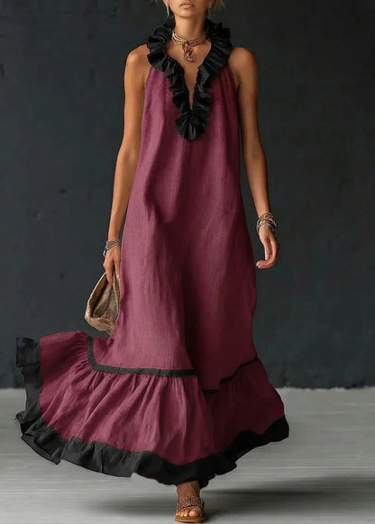 Robe longue Femme Fluide Volants Contrastés