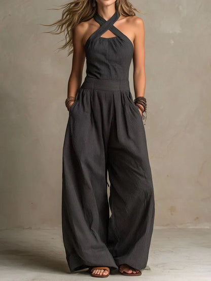 Combinaison Femme Fluide Corsage Croisé Coupe Large