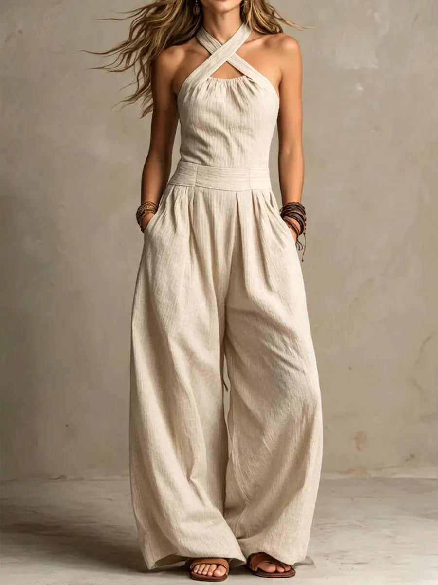 Combinaison Femme Fluide Corsage Croisé Coupe Large
