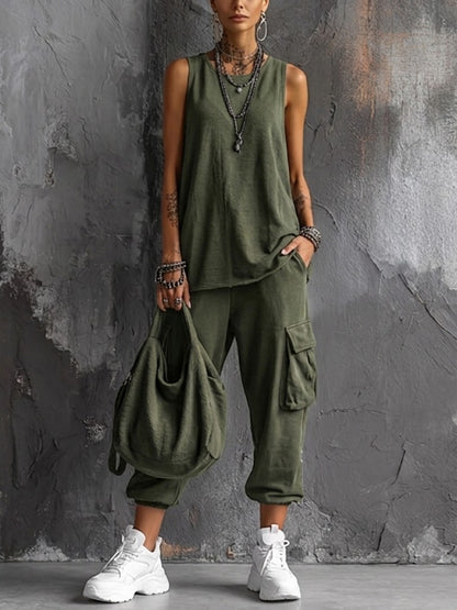 Ensemble Femme Sans Manches et Pantalon Cargo Décontracté