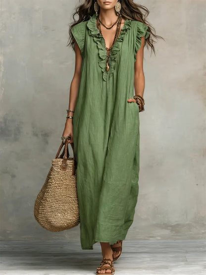 Robe Longue Femme Lin Coton Coupe Fluide Bohème