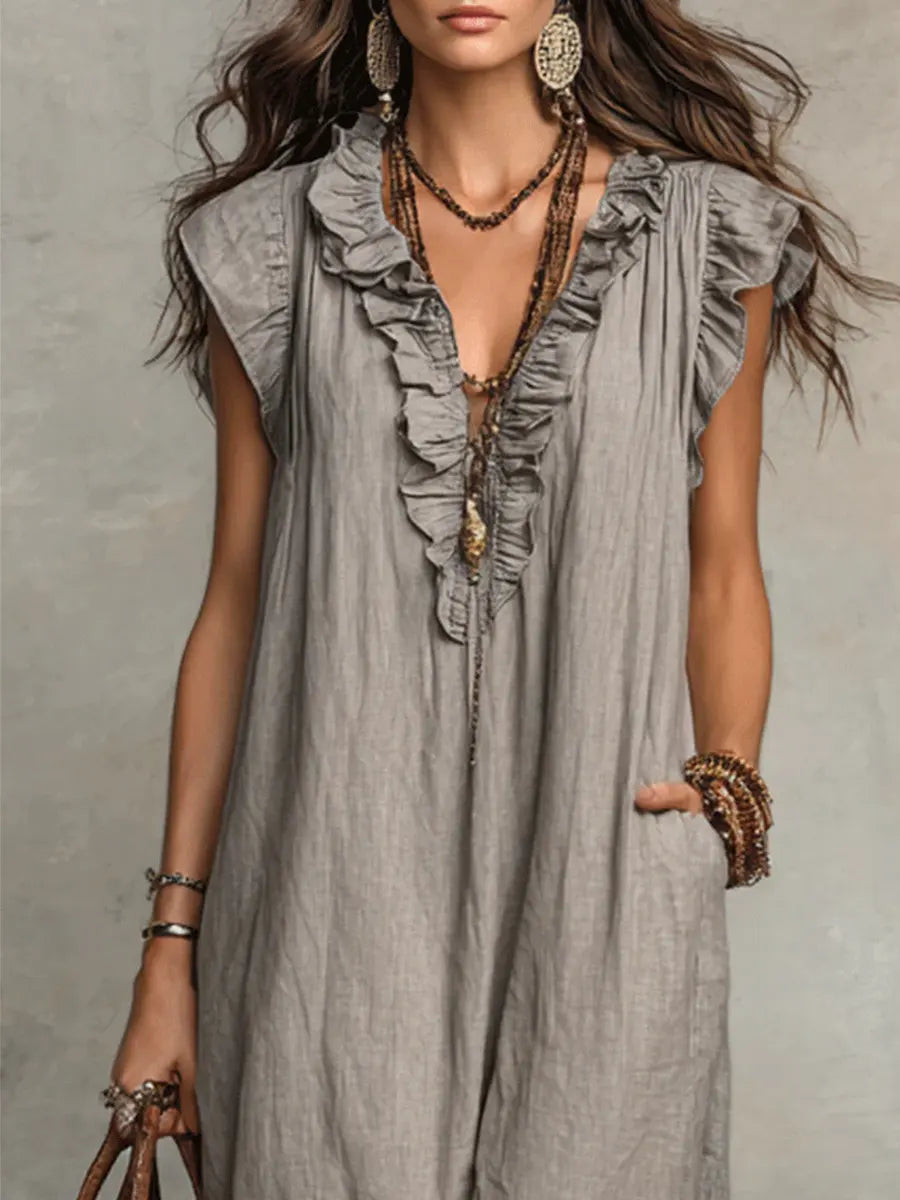 Robe Longue Femme Lin Coton Coupe Fluide Bohème