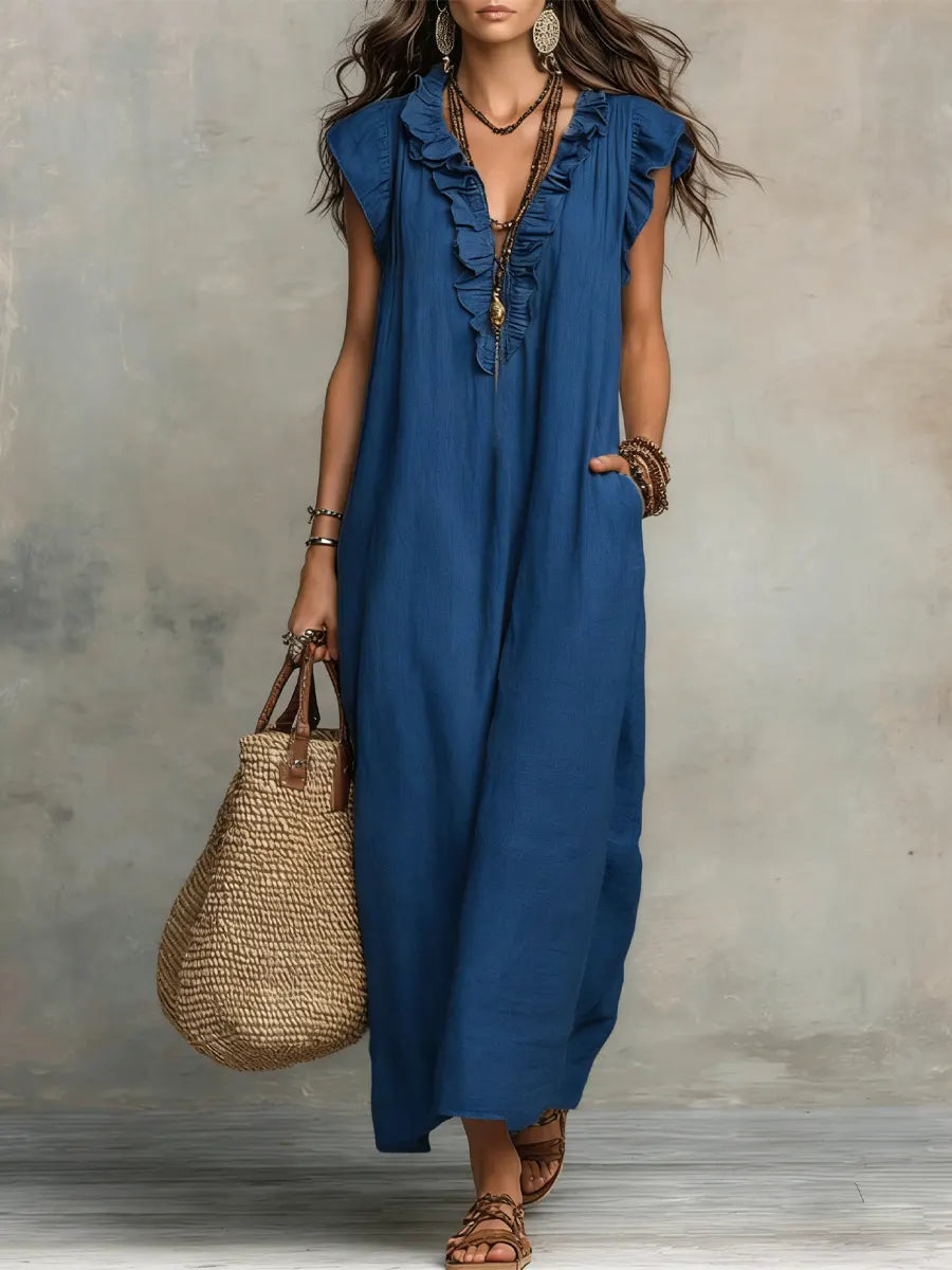 Robe Longue Femme Lin Coton Coupe Fluide Bohème