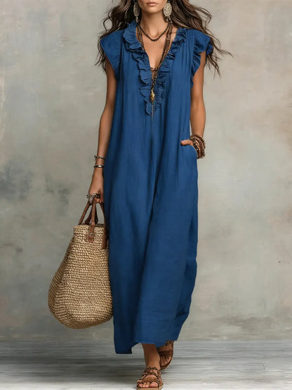 Robe Longue Femme Lin Coton Coupe Fluide Bohème