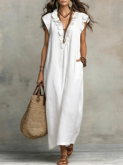 Robe Longue Femme Lin Coton Coupe Fluide Bohème