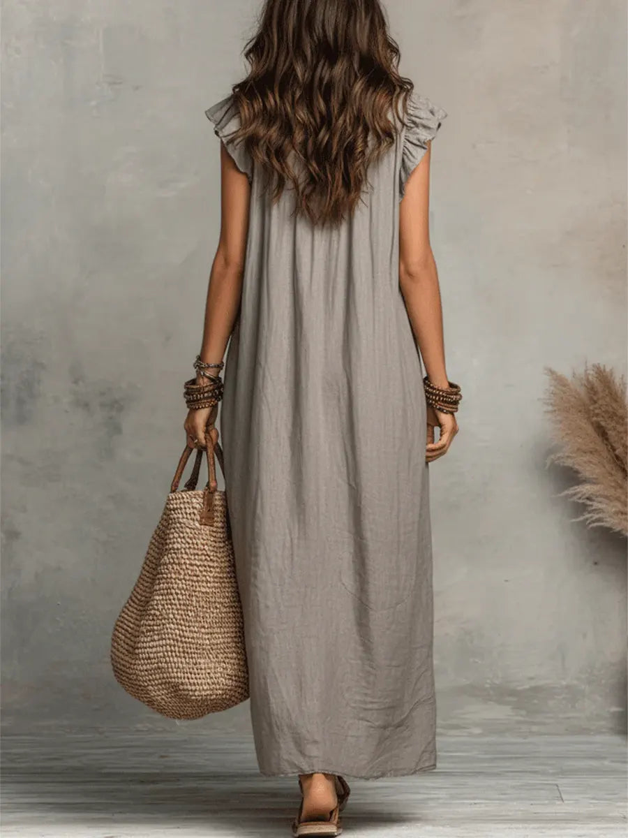 Robe Longue Femme Lin Coton Coupe Fluide Bohème
