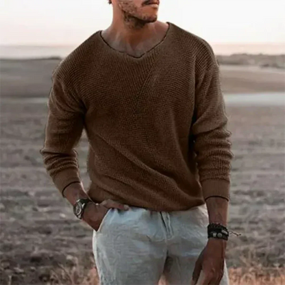 Pull Homme Col V Manches Longues Chaud et Élégant