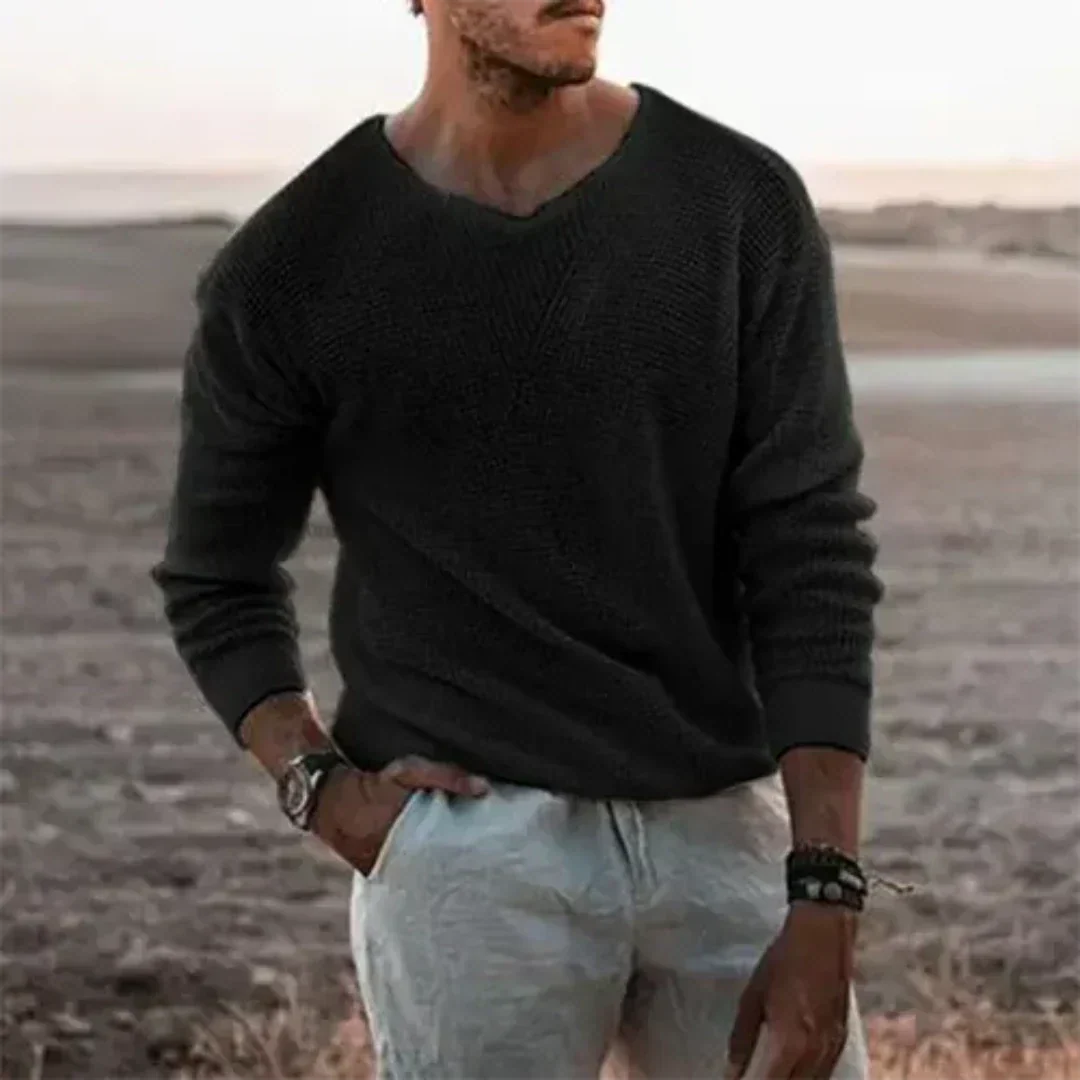 Pull Homme Col V Manches Longues Chaud et Élégant