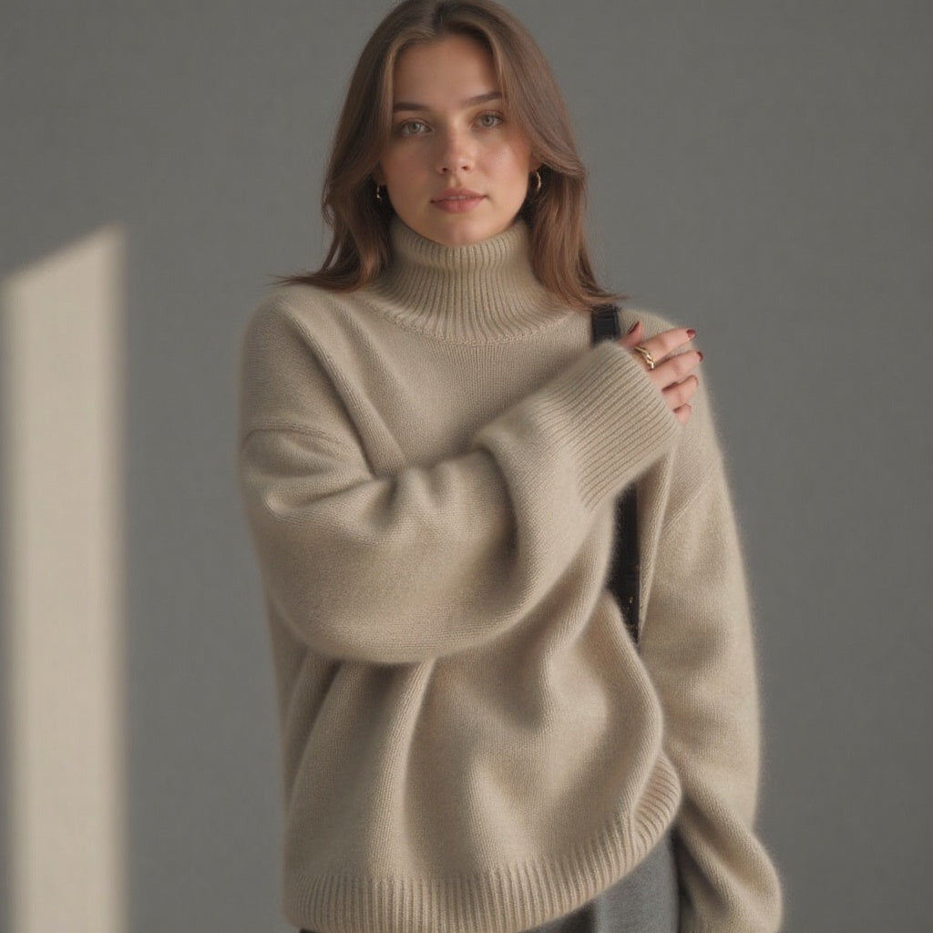 Pull Femme Grande Taille Col Roulé Hiver Doux